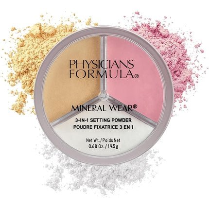Physicians Formula Mineral Wear 3 - in - 1 Setting Powder Translucent Mineral Setting Powder for Makeup to Set Brighten and Contour Flawless Finish New Set Bright Bake - Maison des fragrances