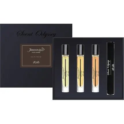 Rasasi Junoon Collection SCENT ODYSSEY - Set of 3 Satin Velvet Leather par Rasasi Eau de Parfum (EDP) Homme 7ml - Maison des fragrances