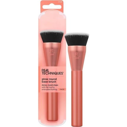 Real Techniques Glow Round Base Makeup Brush for Liquid and Cream Makeup Flat Top Foundation Brush Buffing Blending Coverage Dense Synthetic Bristles Vegan Cruelty Free 1 Count - Maison des fragrances