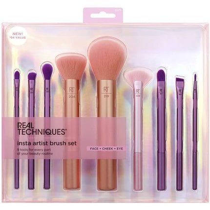 Real Techniques Insta Artist Brush Kit Face Cheek & Eye Brush Set Makeup Brush Kit For Foundation Blush Bronzer Concealer & Eyeshadow Professional Quality Makeup Tools 9 Piece Set - Maison des fragrances