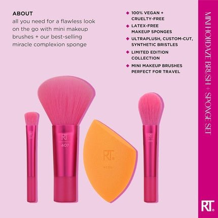 Real Techniques Mini Holidaze Brush and Sponge Kit Makeup Brush and Makeup Blending Sponge Set for Foundation Powder and Eyeshadow Travel Makeup Tools 4 Piece Gift Set - Maison des fragrances