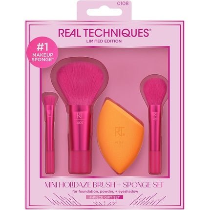 Real Techniques Mini Holidaze Brush and Sponge Kit Makeup Brush and Makeup Blending Sponge Set for Foundation Powder and Eyeshadow Travel Makeup Tools 4 Piece Gift Set - Maison des fragrances