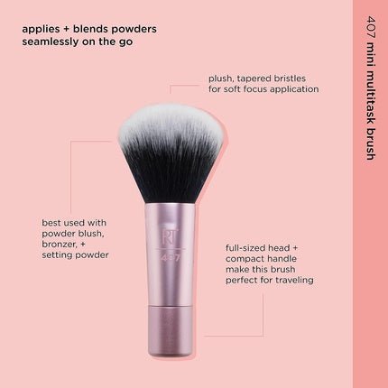 Real Techniques Mini Travel Size Multitask Makeup Brush for Blush, Bronzer or Highlighter - Maison des fragrances
