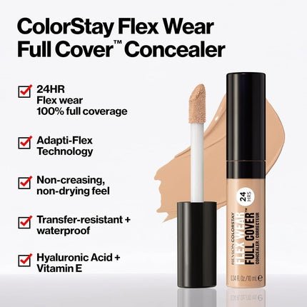 Revlon ColorStay Flex Wear Full Cover Non - Creasing Concealer with Hyaluronic Acid and Vitamin E 0.34 fl oz 030 Light Medium - Maison des fragrances