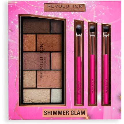 Revolution Shimmer Glam Eye Set Gift Set 3 Full Sized Makeup Brushes and Eye Palette - Maison des fragrances