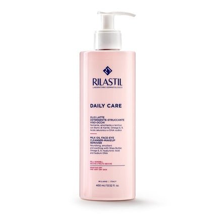 Rilastil Daily Care Cleansing Milk Oil for Face and Eyes Nourishing Makeup Remover for Sensitive and Dry Skin Soothing with Shea Butter Hyaluronic Acid 400ml - Maison des fragrances