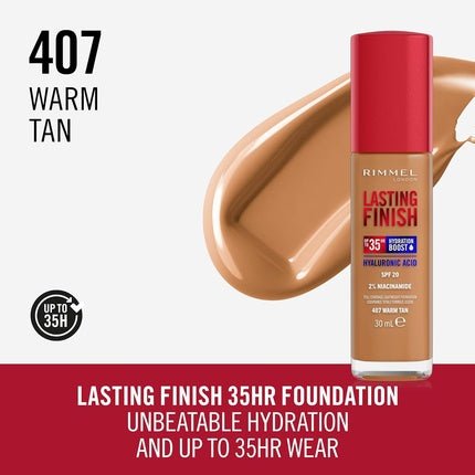 Rimmel Lasting Finish 35HR Foundation 407 Warm Tan - Maison des fragrances