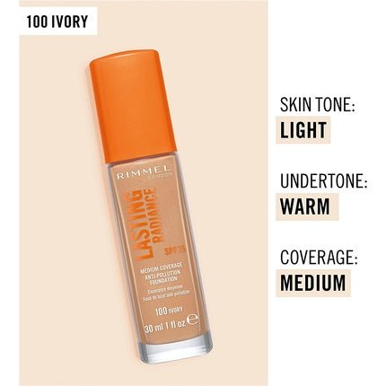 Rimmel Lasting Radiance 100 Ivory 30ml - Maison des fragrances
