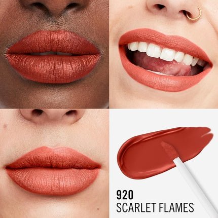 Rimmel London Lasting Mega Matte Liquid Lipstick Long - Lasting Hydrating Vegan Formula 7.4ml 920 Scarlet Flames - Maison des fragrances