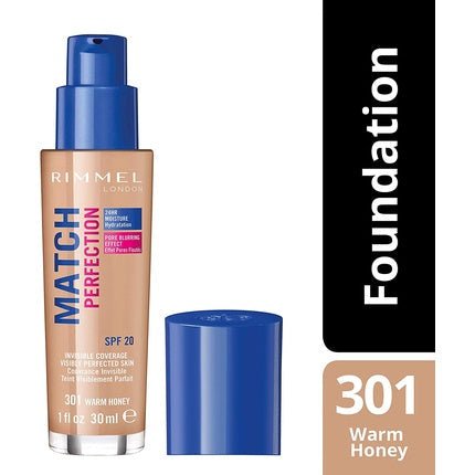 Rimmel London Match Perfection Foundation SPF 20 301 Warm Honey 30ml - Maison des fragrances