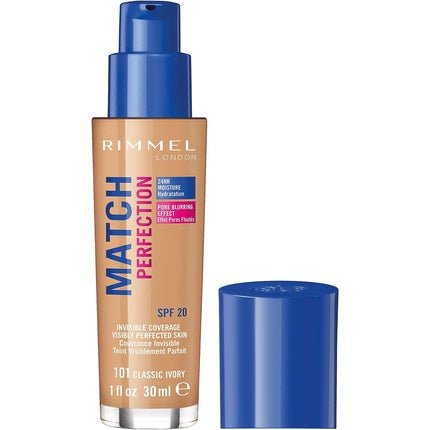 Rimmel Match Perfection 24h Moisture Foundation 101 Classic Ivory 30ml - Maison des fragrances