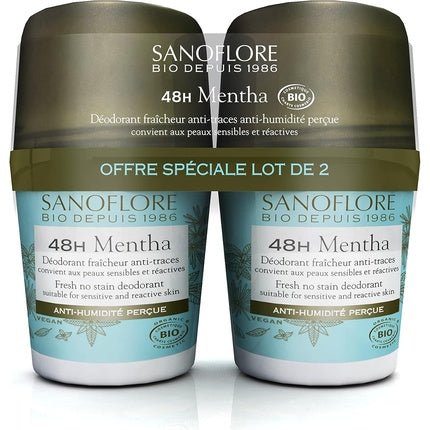 Sanoflore 48h Mentha Freshness Anti-Trace Deodorant - Pack of 2 Déodorant (Déo) Homme 50ml - Maison des fragrances