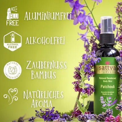 Sattva Ayurveda Natural Deodorant Patchouli - Sensual Scent - Body with Plant Extracts - Deodorant for Ladies Déodorant (Déo) Femme 80ml - Maison des fragrances