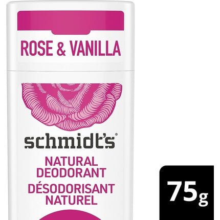 Schmidt's Natural Rose & Vanilla Deodorant Stick Aluminum-Free Vegan Cosmetics for Long-Lasting Freshness 58ml - Maison des fragrances