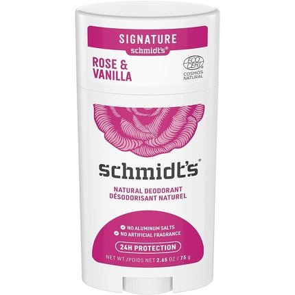 Schmidt's Natural Rose & Vanilla Deodorant Stick Aluminum-Free Vegan Cosmetics for Long-Lasting Freshness 58ml - Maison des fragrances