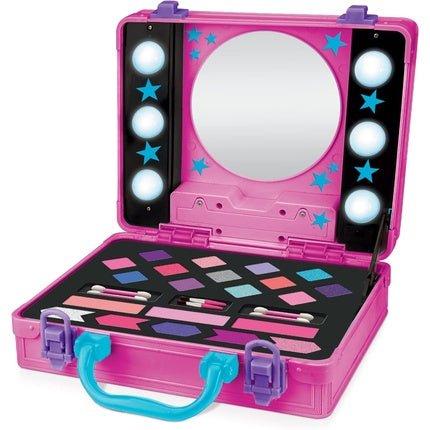 Shimmer and Sparkle 17362 Light up Beauty Pink Case with Hollywood Style Lights Real Washable Makeup for Kids - Black - Maison des fragrances