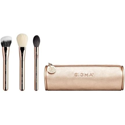 Sigma Beauty Bloom + Glow Brush Set 3 Makeup Brushes with Gold Makeup Bag - Blush Brush, Contour Brush, and Setting Powder Brush with Rose Gold Makeup Brush Case - Maison des fragrances