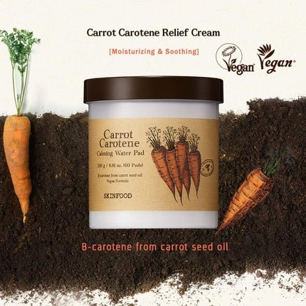 SKIN FOOD Carrot Carotene Soothing Water Pad 250g (8.81 oz.) 60 Sheets - Face Pads for Sensitive Skin, Vegan, Cruelty - Free Water Cushion - Maison des fragrances
