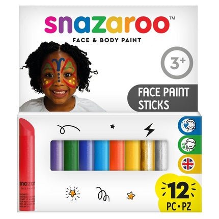 Snazaroo 1172193 Children's Makeup Set with 12 Pens Water - Based Face Paint for Sensitive Skin for Carnival, Halloween - Maison des fragrances