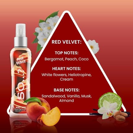 So...? Luscious Trio Womens Body Mist Gift Set with Red Velvet, Vanilla, & Cherry Blossom Fragrance Spray 3x100ml - Pack of 3 - Maison des fragrances
