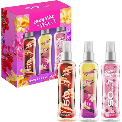 So...? Luscious Trio Womens Body Mist Gift Set with Red Velvet, Vanilla, & Cherry Blossom Fragrance Spray 3x100ml - Pack of 3 - Maison des fragrances