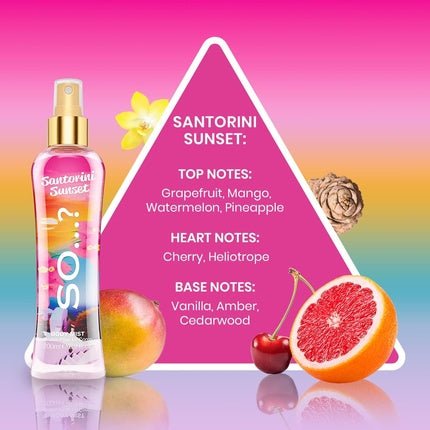 So… So Summer Escapes 's Santorini Sunset Body Mist Fragrance Eau de Toilette (EDT) Femme 200ml - Maison des fragrances