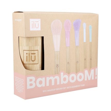 T4B ilu BambooM! Set of 5 Makeup Brushes with Bamboo Tube for Contouring, Blush, Powder, Eyeshadow, and Shading - Environmentally Friendly, Great Gift Idea - Maison des fragrances
