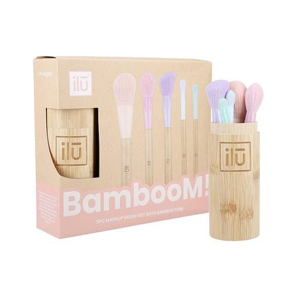 T4B ilu BambooM! Set of 5 Makeup Brushes with Bamboo Tube for Contouring, Blush, Powder, Eyeshadow, and Shading - Environmentally Friendly, Great Gift Idea - Maison des fragrances