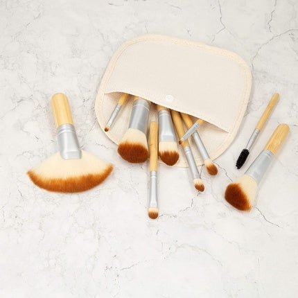 T4B MIMO Set Travel Size Bamboo Makeup Brushes With Cotton Case 10 Pieces Brown - Maison des fragrances
