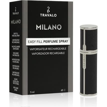 Travalo Milano Perfume Atomizer Travel Refill U-Change System TSA Approved Reusable Airtight Easy Fill Mini Pump Sprayer Lightweight Portable Vegan Leather with Polished Metal Outer Shell Black Fragrance (Fragrance) Mixte 5ml - Maison des fragrances