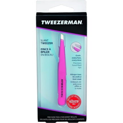 Tweezerman Slant Tip Eyebrow Tweezer Stainless Steel Pink - Maison des fragrances