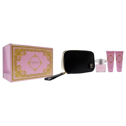 Versace Bright Crystal Women 3oz EDT Spray, 3.4oz Shower Gel, 3.4oz Body Lotion, Bag - Maison des fragrances