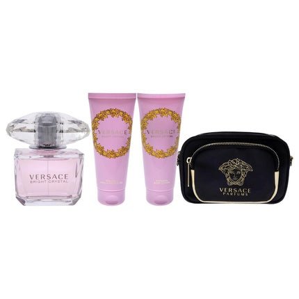 Versace Bright Crystal Women 3oz EDT Spray, 3.4oz Shower Gel, 3.4oz Body Lotion, Bag - Maison des fragrances