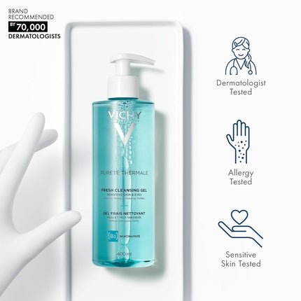 Vichy Pureté Thermale Fresh Cleansing Gel with Glycerin Gentle Gel Cleanser & Makeup Remover 13.5 Fl Oz - Maison des fragrances