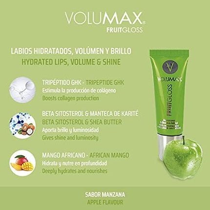 VOLUMAX Fruitgloss High Pigment Long - Lasting Lip Gloss Maximum Moisture Shine Comfort and Volume Green Apple 7.5ml - Maison des fragrances