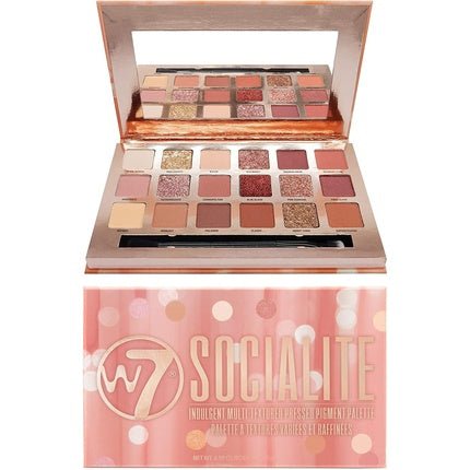 W7 Socialite Pressed Pigment Palette 18 Pink Nude Colors Flawless Long - Lasting Glam Makeup - Maison des fragrances