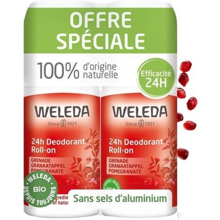 Weleda Pomegranate Deodorant Roll-On 24h - Pack of 2 Déodorant (Déo) Mixte 50ml - Maison des fragrances
