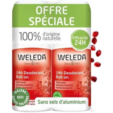Weleda Pomegranate Deodorant Roll-On 24h - Pack of 2 Déodorant (Déo) Mixte 50ml - Maison des fragrances