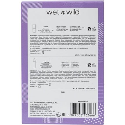 Wet n Wild Glow Me Up Set Brightening Face Primer Serum & Photo Focus Stick Foundation Soft Beige Shade Radiance Boost Intense Moisture - Maison des fragrances