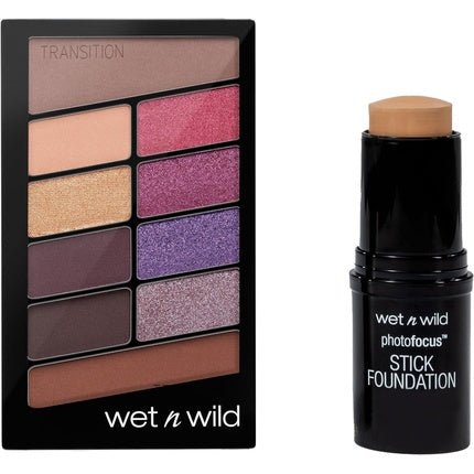 Wet n Wild Ready to Selfie Set with Photo Focus Stick Foundation in Soft Beige Shade & Color Icon 10 Pan Eyeshadow Palette - Long - Lasting Face Make - up with Intense Moisture - Maison des fragrances