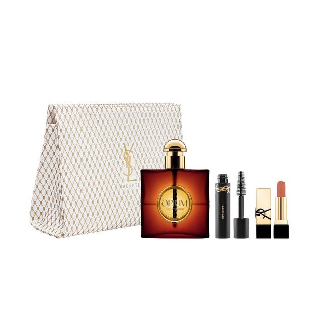 Yves Saint Laurent Opium 90 Ml Eau De Parfum With Mini Mascara And Mini Rouge Pur Couture In Pouch Fragrance Set - Maison des fragrances