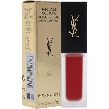Yves Saint Laurent Tatouage Couture Velvet Matte Cream 208 Rouge Faction Lipstick Red 0.2 oz - Maison des fragrances